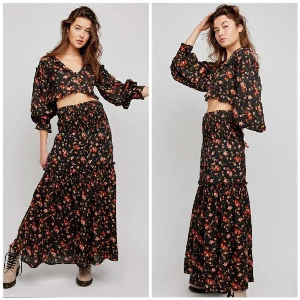 Free People Secret Garden Floral Maxi Skirt Set Size XS